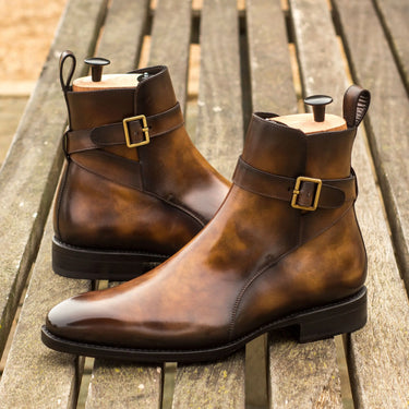 DapperFam Rohan in Tobacco Men's Hand-Painted Patina Jodhpur Boot in #color_