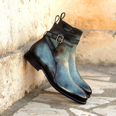 DapperFam Rohan in Turquoise Men's Hand-Painted Patina Jodhpur Boot