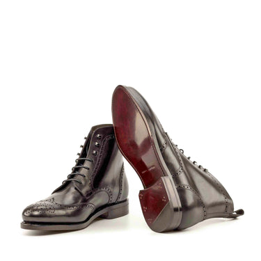 DapperFam Valiant in Black Men's Italian Leather Military Brogue