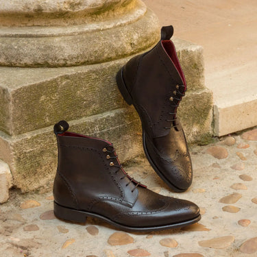 DapperFam Valiant in Black Men's Italian Suede & Pebble Grain Leather Military Brogue