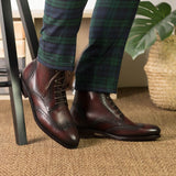 DapperFam Valiant in Burgundy Men's Italian Leather Military Brogue