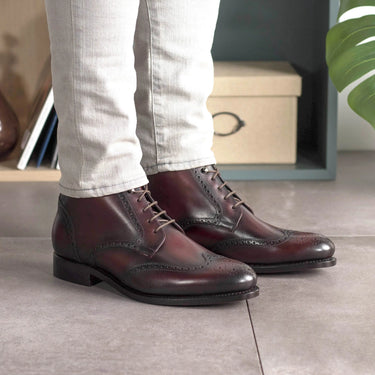DapperFam Valiant in Burgundy Men's Italian Leather Military Brogue
