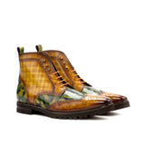 DapperFam Valiant in Cognac / Khaki Camo Men's Hand-Painted Patina Military Brogue in Cognac / Khaki Camo
