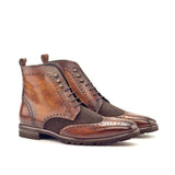 DapperFam Valiant in Dark Brown / Cognac Men's Lux Suede & Hand-Painted Patina Military Brogue in Dark Brown / Cognac
