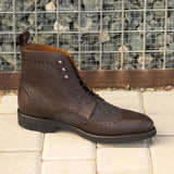 DapperFam Valiant in Dark Brown / Dark Grey Men's Flannel & Italian Pebble Grain Leather Military Brogue