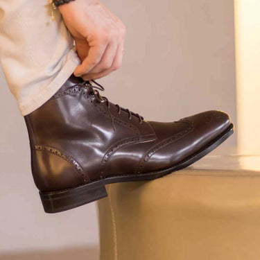 DapperFam Valiant in Dark Brown Men's Italian Leather Military Brogue