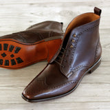 DapperFam Valiant in Dark Brown Men's Italian Leather Military Brogue — Style 1861