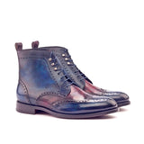 DapperFam Valiant in Denim / Burgundy Men's Hand-Painted Patina Military Brogue in Denim / Burgundy