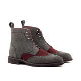 DapperFam Valiant in Grey / Burgundy Men's Lux Suede Military Brogue in Grey / Burgundy