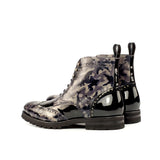 DapperFam Valiant in Grey Camo / Black Men's Italian Patent Leather & Hand-Painted Patina Military Brogue
