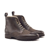 DapperFam Valiant in Herringbone / Dark Brown Men's Sartorial & Italian Leather Military Brogue — Style 2883
