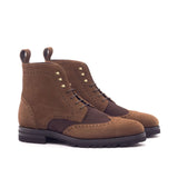 DapperFam Valiant in Med Brown / Brown Men's Lux Suede & Italian Suede Military Brogue in Med Brown / Brown