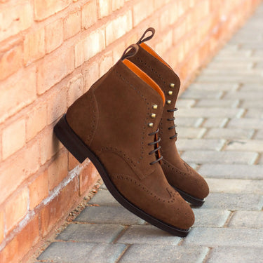 DapperFam Valiant in Med Brown Men's Lux Suede Military Brogue