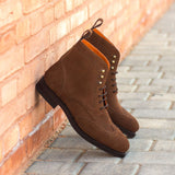DapperFam Valiant in Med Brown Men's Lux Suede Military Brogue
