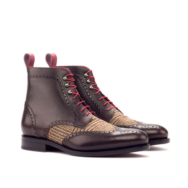 DapperFam Valiant in Tweed / Dark Brown / Red Men's Sartorial & Italian Leather Military Brogue in Tweed / Dark Brown / Red