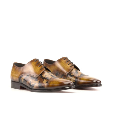 DapperFam Vero in Cognac / Brown Camo Men's Hand-Painted Patina Derby in Cognac / Brown Camo