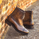 DapperFam Vittorio in Brown Men's Hand-Painted Patina Balmoral Boot