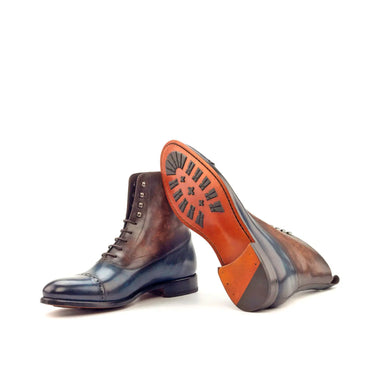 DapperFam Vittorio in Denim / Brown Men's Hand-Painted Patina Balmoral Boot in #color_
