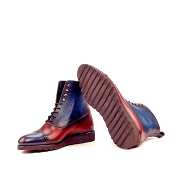 DapperFam Vittorio in Denim / Burgundy Men's Hand-Painted Patina Balmoral Boot in #color_