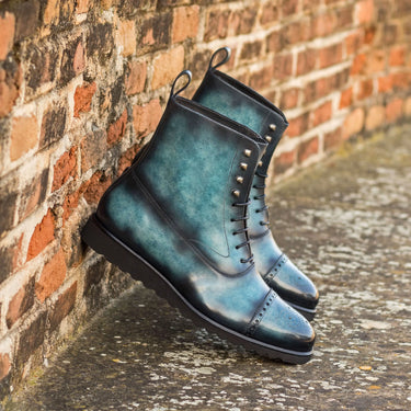 DapperFam Vittorio in Turquoise Men's Hand-Painted Patina Balmoral Boot in #color_
