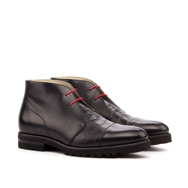 DapperFam Vivace in Black Men's Italian Leather Chukka in Black