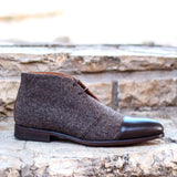 DapperFam Vivace in Herringbone / Dark Brown Men's Sartorial & Italian Leather Chukka in Herringbone / Dark Brown