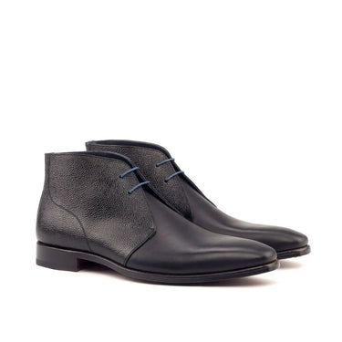 DapperFam Vivace in Navy / Black Men's Italian Leather & Italian Pebble Grain Leather Chukka in Navy / Black