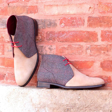 DapperFam Vivace in Taupe / Tweed Men's Sartorial & Italian Suede Chukka in Taupe / Tweed