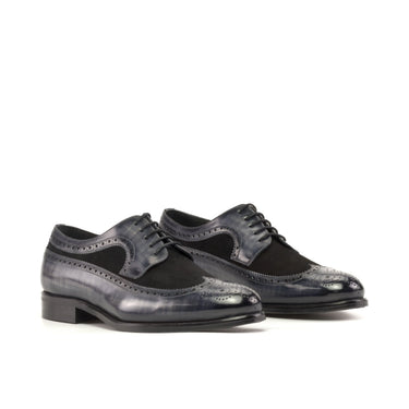DapperFam Zephyr in Black / Grey Men's Italian Suede & Hand-Painted Patina Longwing Blucher in Black / Grey