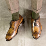 DapperFam Zephyr in Cognac Men's Hand-Painted Patina Longwing Blucher — Style 5246