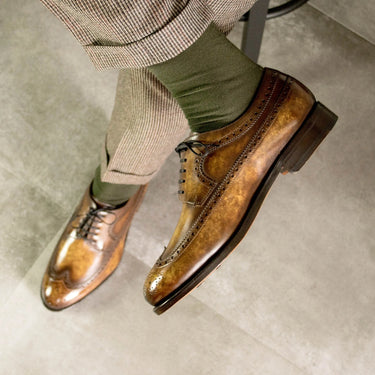DapperFam Zephyr in Cognac Men's Hand-Painted Patina Longwing Blucher