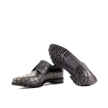 DapperFam Zephyr in Grey / Black Men's Italian Croco Embossed Leather Longwing Blucher in #color_