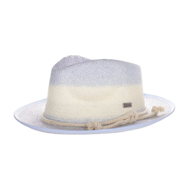 DapperFam The Hyde Park Hand-Dyed Straw Fedora Hat in Light Blue Ivory