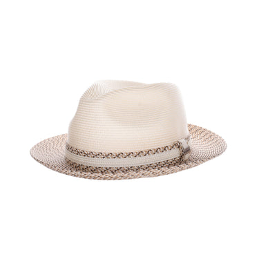 DapperFam The Stefano Two-Tone Straw Fedora Hat in Ivory Adobe Mix