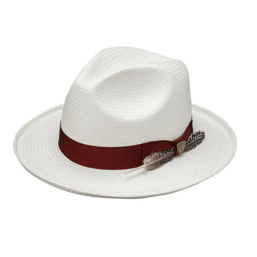 Dobbs Arlo Shantung Toyo Fedora with Brim Curl in Natural / Burgundy