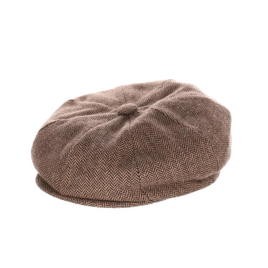 Dobbs Chap Wool Flat Cap in Light Brown Herringbone #color_ Light Brown Herringbone