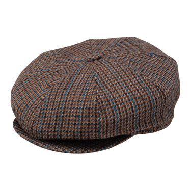 Dobbs Chap Wool Flat Cap in Cognac Plaid #color_ Cognac Plaid