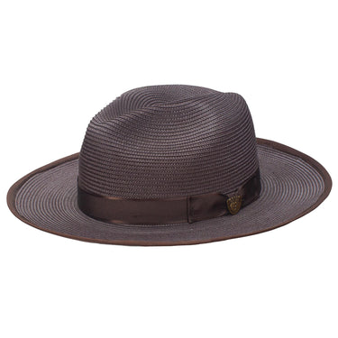 Dobbs Esquire B (Straw) Wide Brim Pinch Front Straw Fedora in Brown
