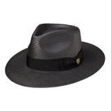 Dobbs Estate (Straw) Shantung Straw Wide Brim Fedora in Black
