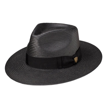 Dobbs Estate (Straw) Shantung Straw Wide Brim Fedora in Black