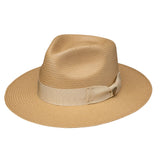 Dobbs Estate (Straw) Shantung Straw Wide Brim Fedora in Tan