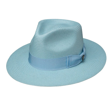 Dobbs Estate (Straw) Shantung Straw Wide Brim Fedora in Turquoise #color_ Turquoise
