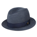 Dobbs Parker Center Dent Milan Straw Fedora in Navy
