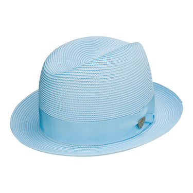 Dobbs Parker Center Dent Milan Straw Fedora in Baby Blue