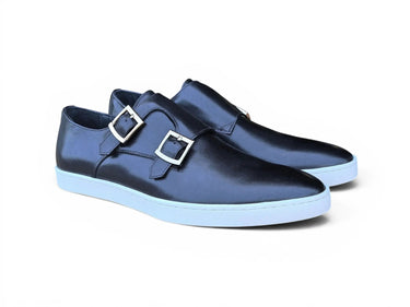 Double Monk Strap Leather Sneaker in Black