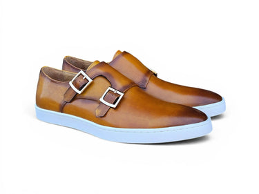 Double Monk Strap Leather Sneaker in Cognac