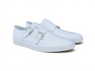 Double Monk Strap Leather Sneaker in White