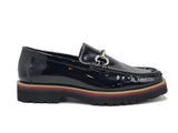 Carrucci Shoes Horse Bit Loafer Lug Sole in Black Red Edge