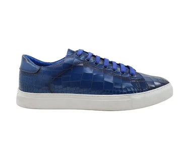 Embossed Leather Fashion Sneaker in Ocean Blue