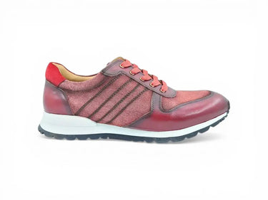 Fashion Sneaker Calfskin with Canvas inlaid in Burgundy